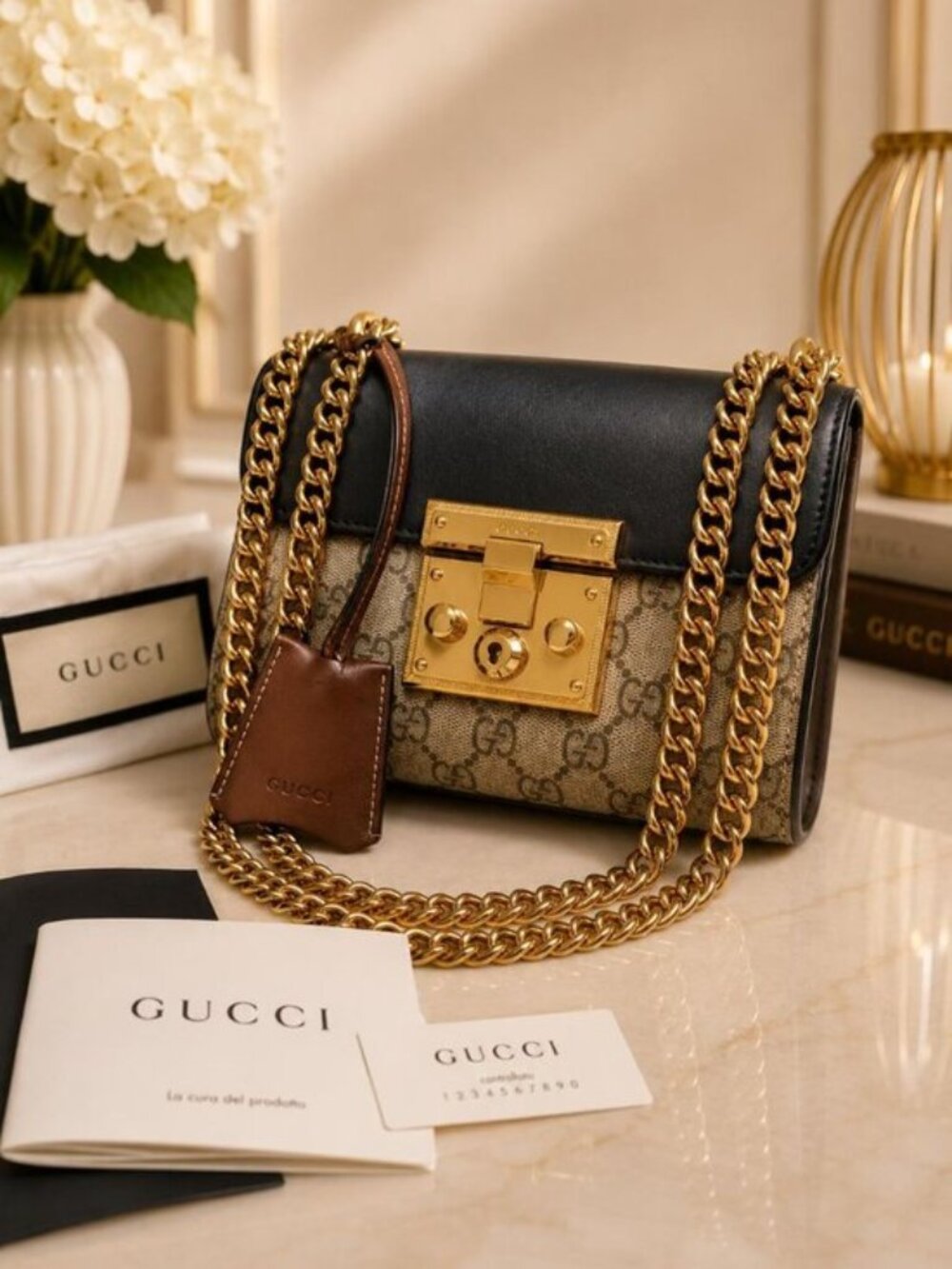 Authentic Gucci Padlock GG Supreme Small Chain Shoulder Crossbody Bag